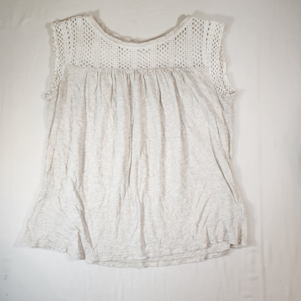 Gap Womens Small Petite Crochet Lace Yoke Sleeveless Tank Top Heather